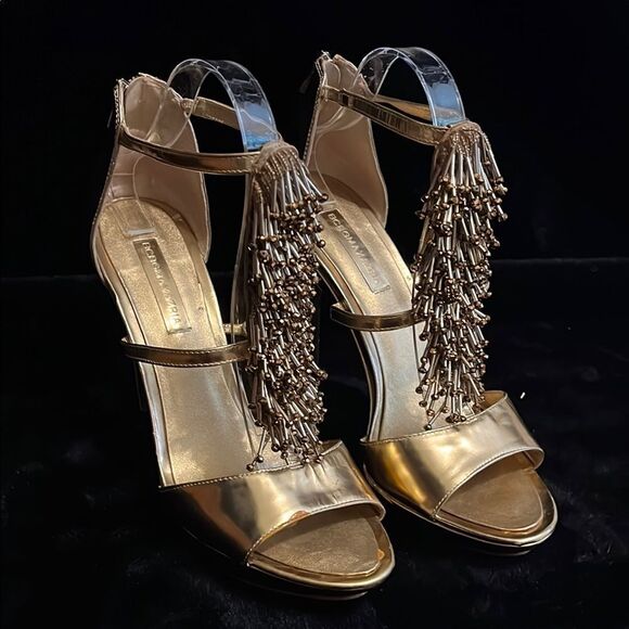 BCBG MaxAzeria Gold Beaded High Heel Sandals - Picture 1 of 11